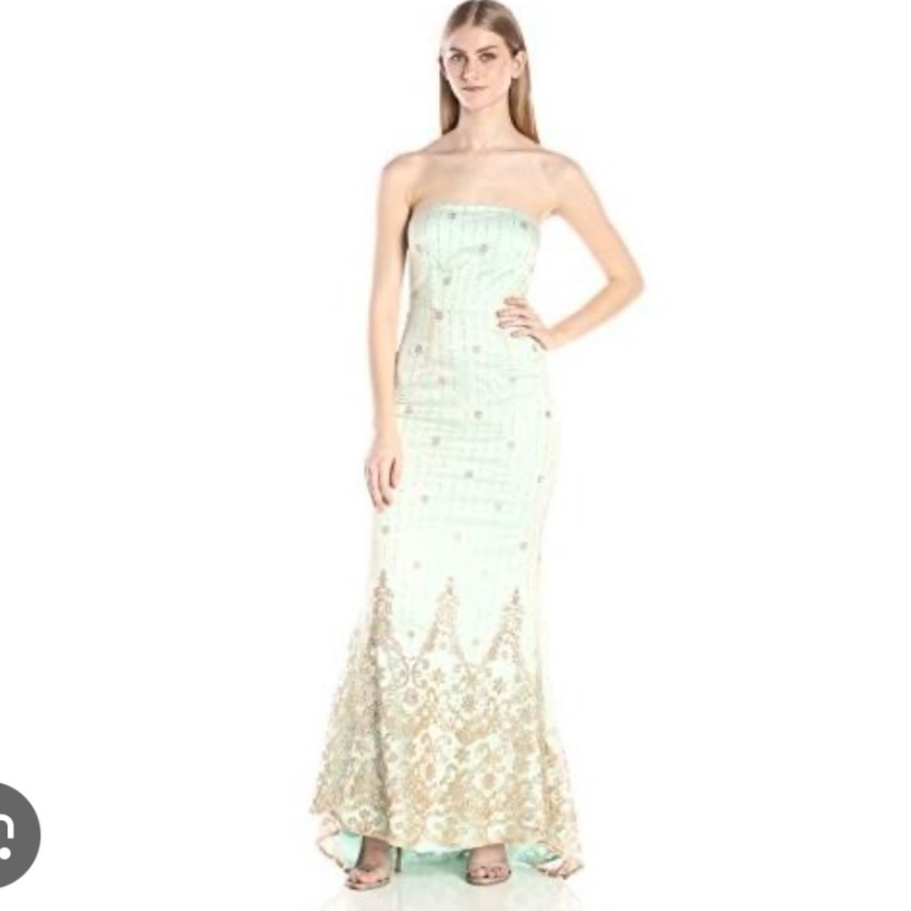 Minuet Mint Strapless Heavily Gold Glitter Embellished Bottom Formal Dress NWT S - Picture 2 of 16